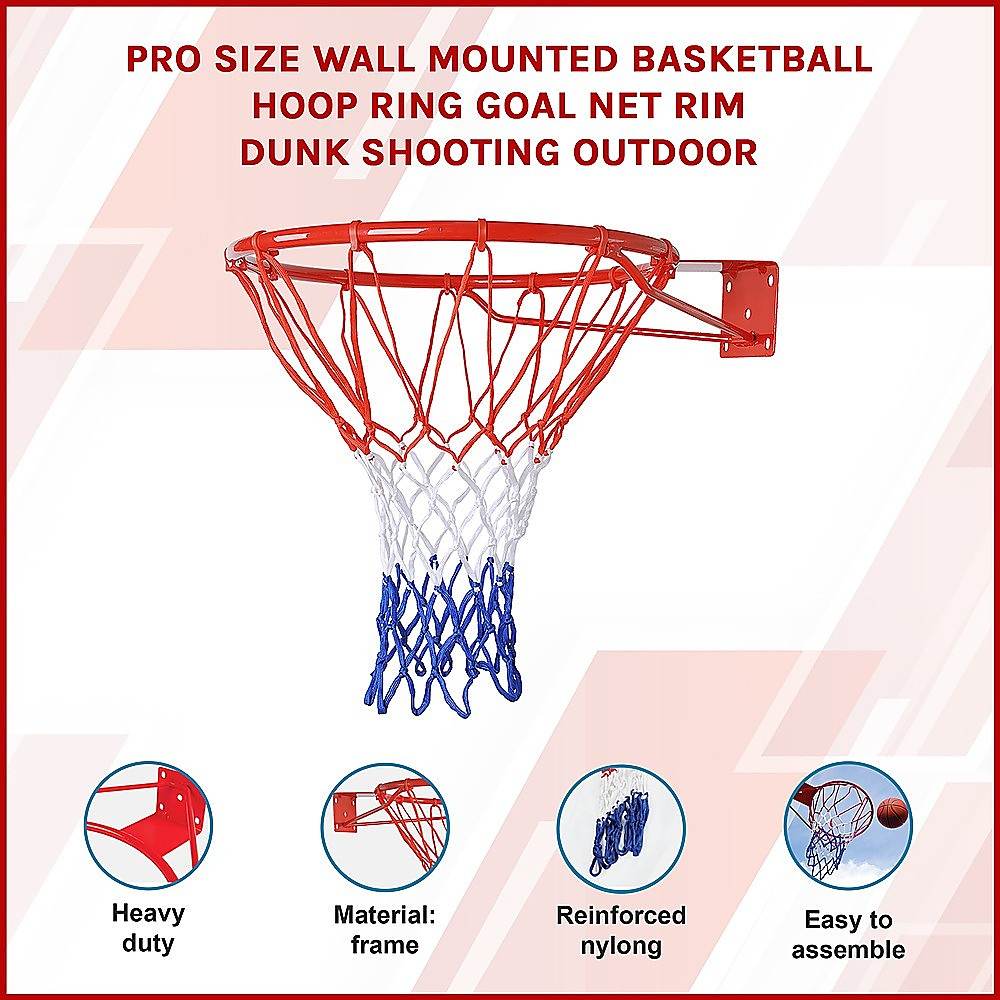 Pro Size Wall Mounted Basketball Hoop Ring Goal Net Rim Dunk Shooting Outdoor | Outdoorium