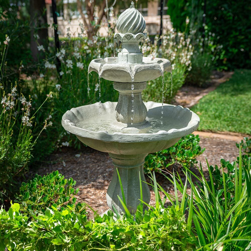 PROTEGE 3 Tier Solar Powered Water Feature Fountain Bird Bath - Light Grey - Outdoorium