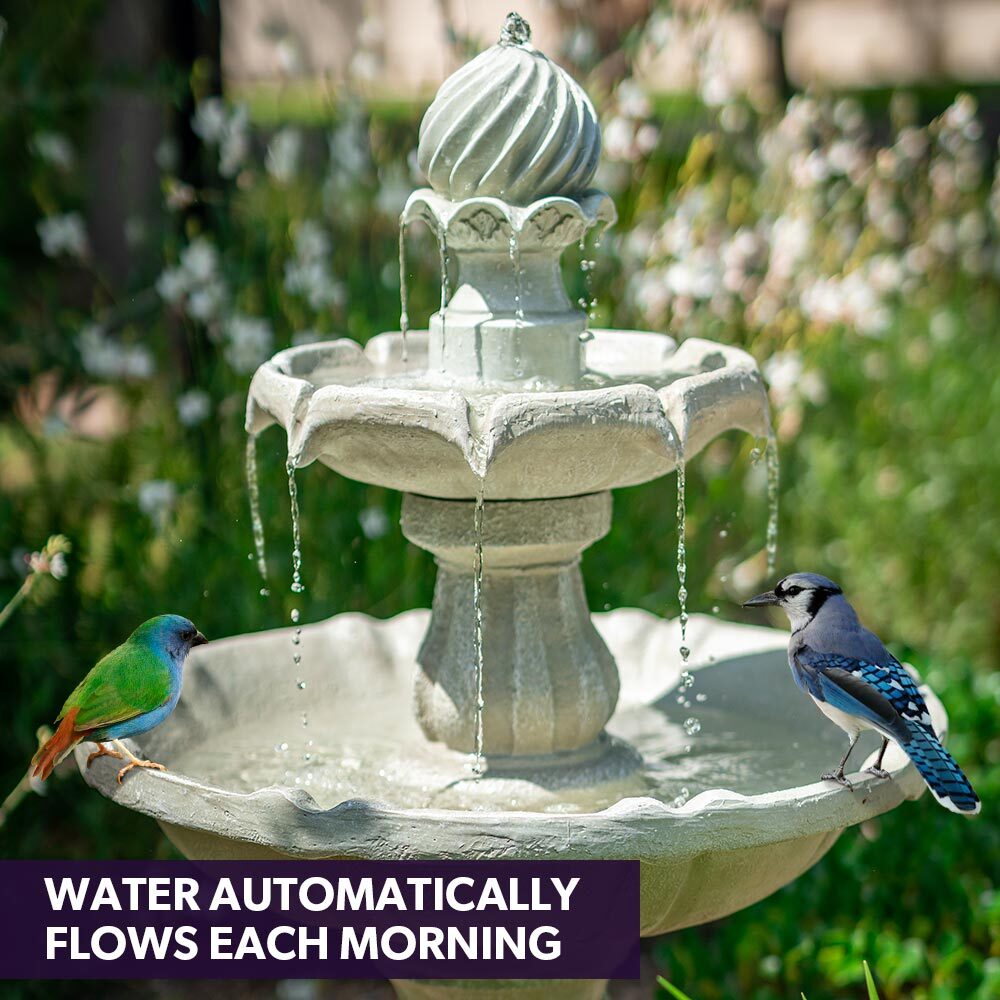 PROTEGE 3 Tier Solar Powered Water Feature Fountain Bird Bath - Light Grey - Outdoorium