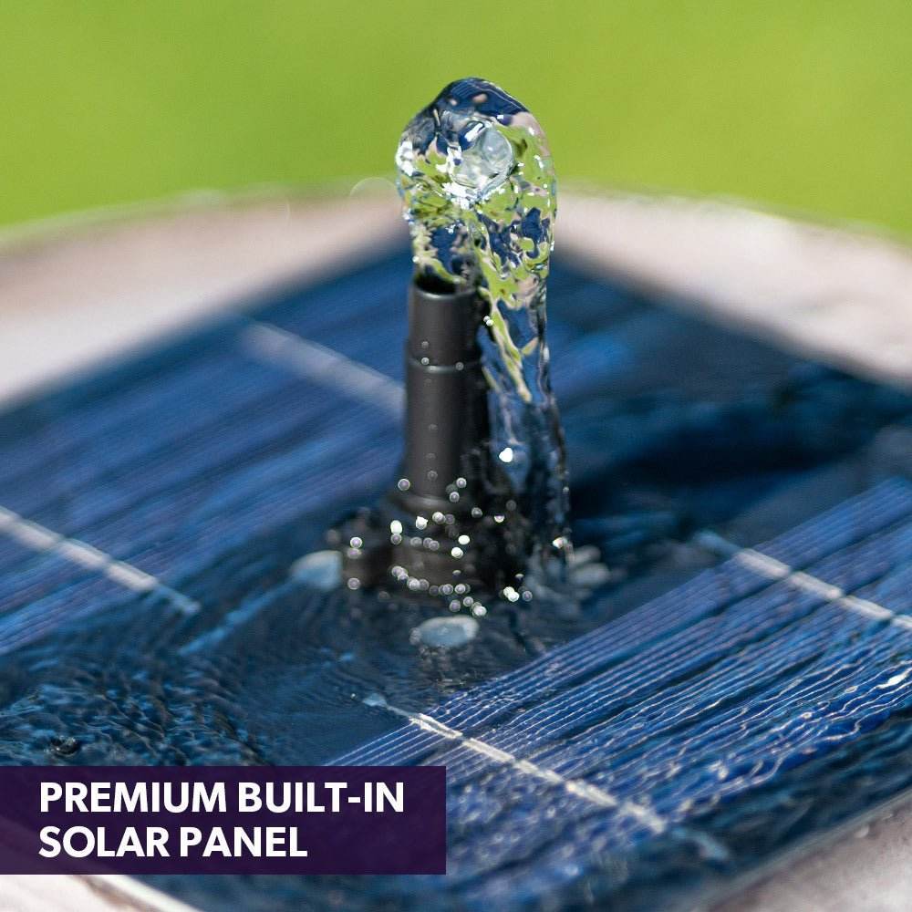 PROTEGE Solar Powered Water Feature Fountain Bird Bath with Lighting Light Grey - Outdoorium