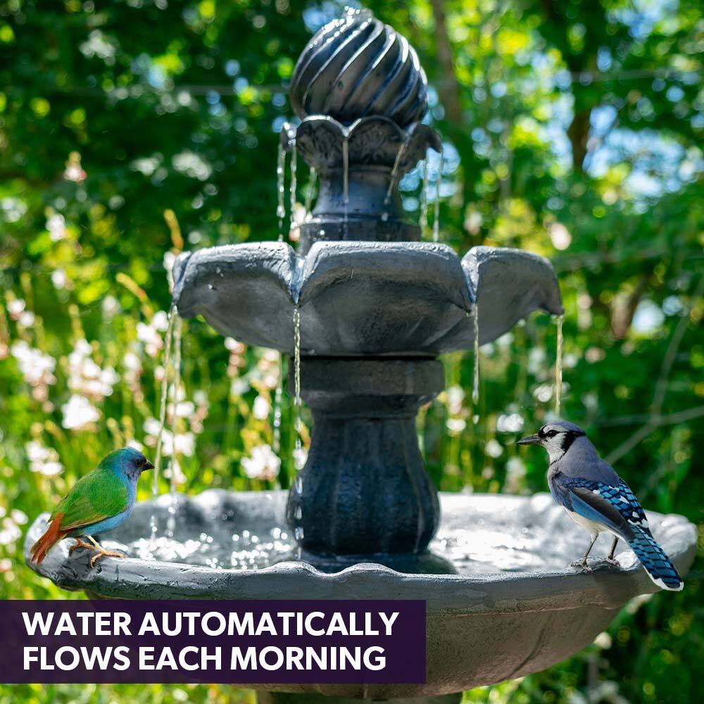 PROTEGE Water Fountain Solar Powered 3 Tiered Battery Outdoor Bird Bath with LED Lights - Outdoorium