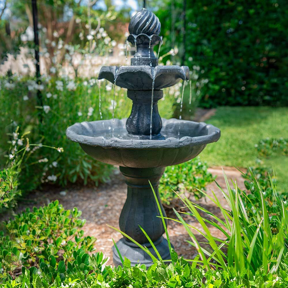 PROTEGE Water Fountain Solar Powered 3 Tiered Battery Outdoor Bird Bath with LED Lights - Outdoorium