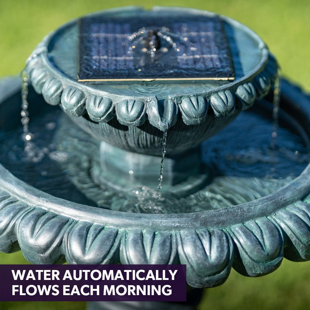 PROTEGE Water Fountain Solar Powered Battery Outdoor Bird Bath with LED Lights - Outdoorium