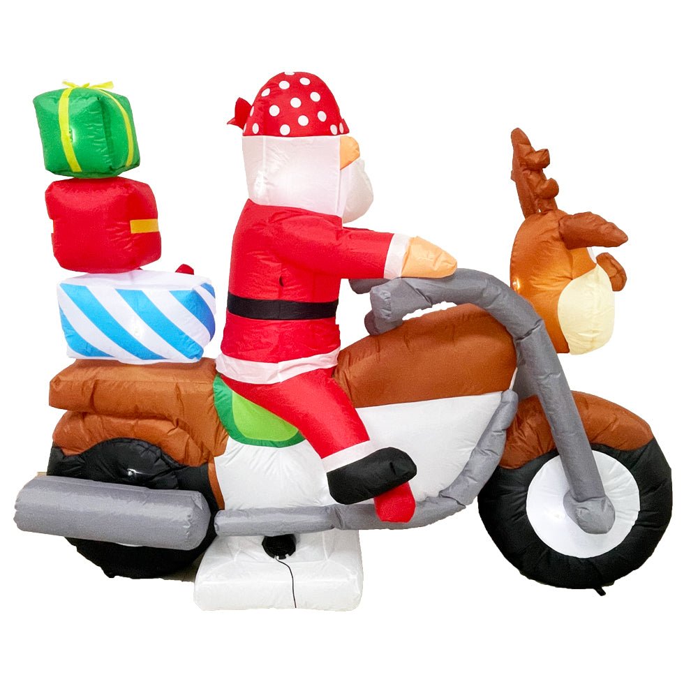 Radiant Christmas Lights Elk Motorcycle Gift Xmas Inflatable Santa 2.1m Long - Outdoorium