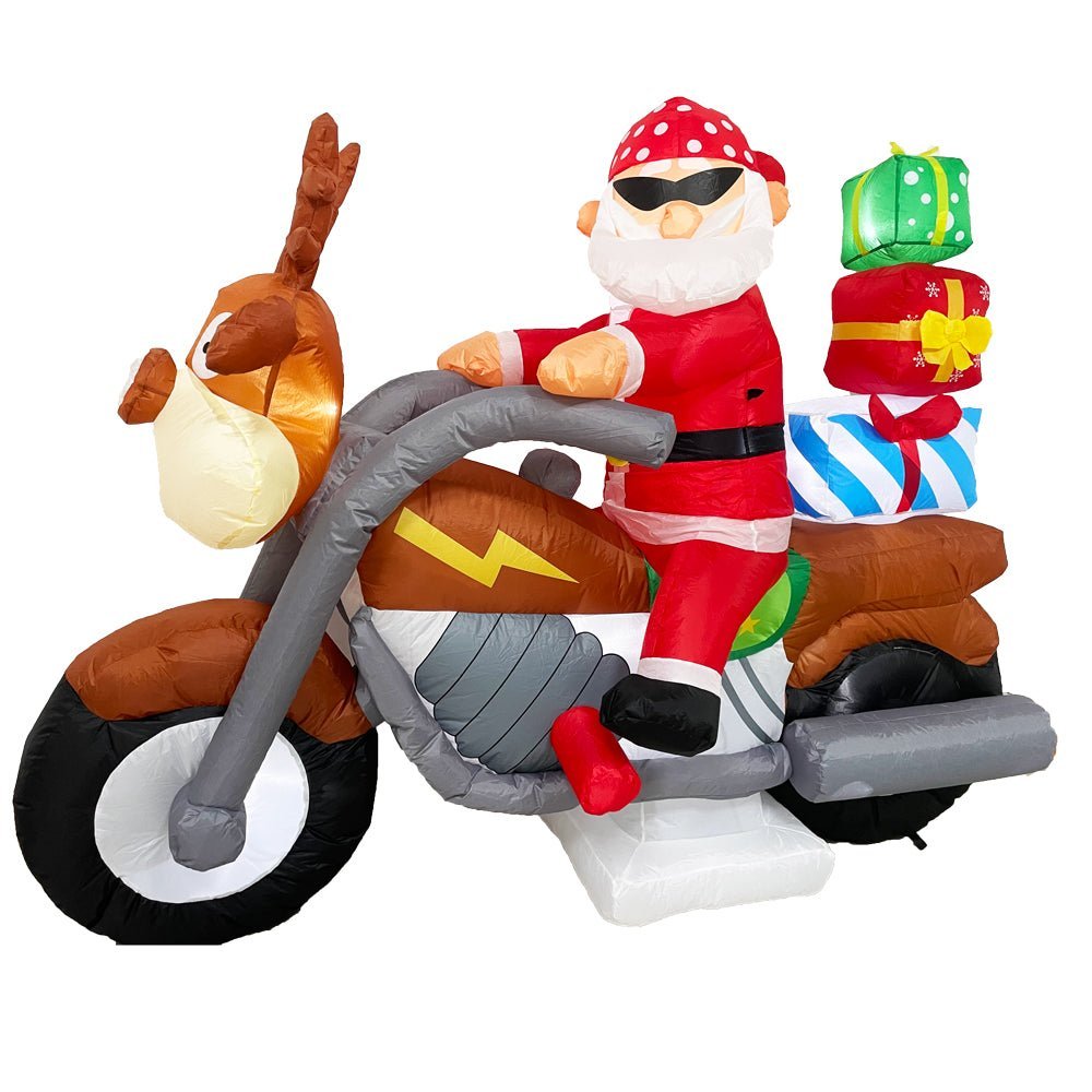 Radiant Christmas Lights Elk Motorcycle Gift Xmas Inflatable Santa 2.1m Long - Outdoorium