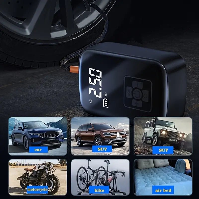 Rechargeable Car Tire Bike Air Pump Tire Inflator Portable Compressor Digital Cordles - Outdoorium