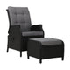 Gardeon Black Wicker Sun Lounge Recliner & Ottoman Set - View 1