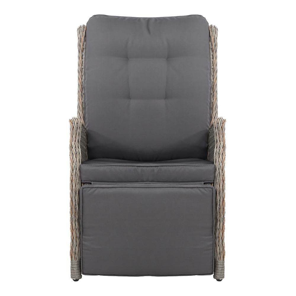 Gardeon 2-Piece Grey Wicker Outdoor Recliner Sun Lounge Set - View 3