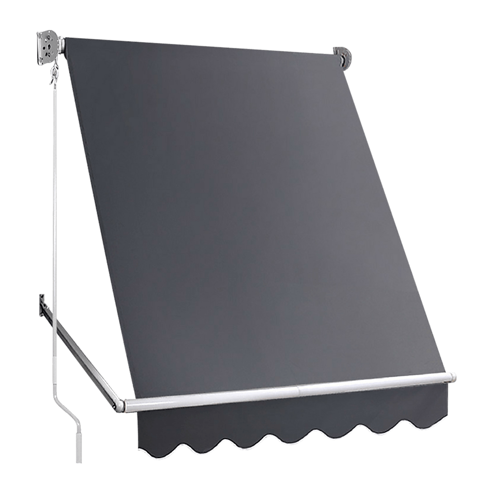 Retractable Fixed Pivot Arm Window Awning Garden Blinds 2.4m x 2.1m Grey | Outdoorium