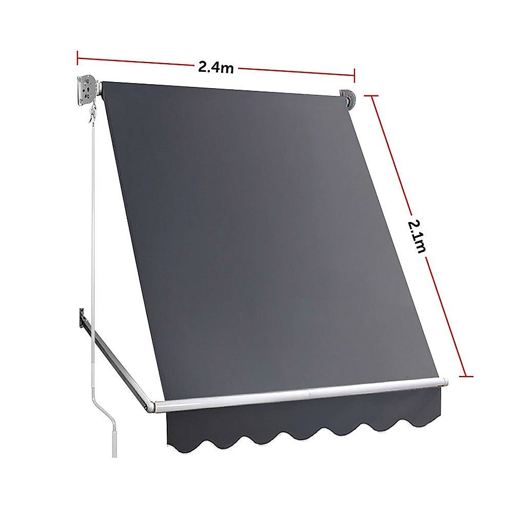Retractable Fixed Pivot Arm Window Awning Garden Blinds 2.4m x 2.1m Grey | Outdoorium