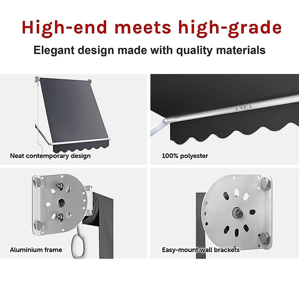 Retractable Fixed Pivot Arm Window Awning Garden Blinds 2.4m x 2.1m Grey | Outdoorium