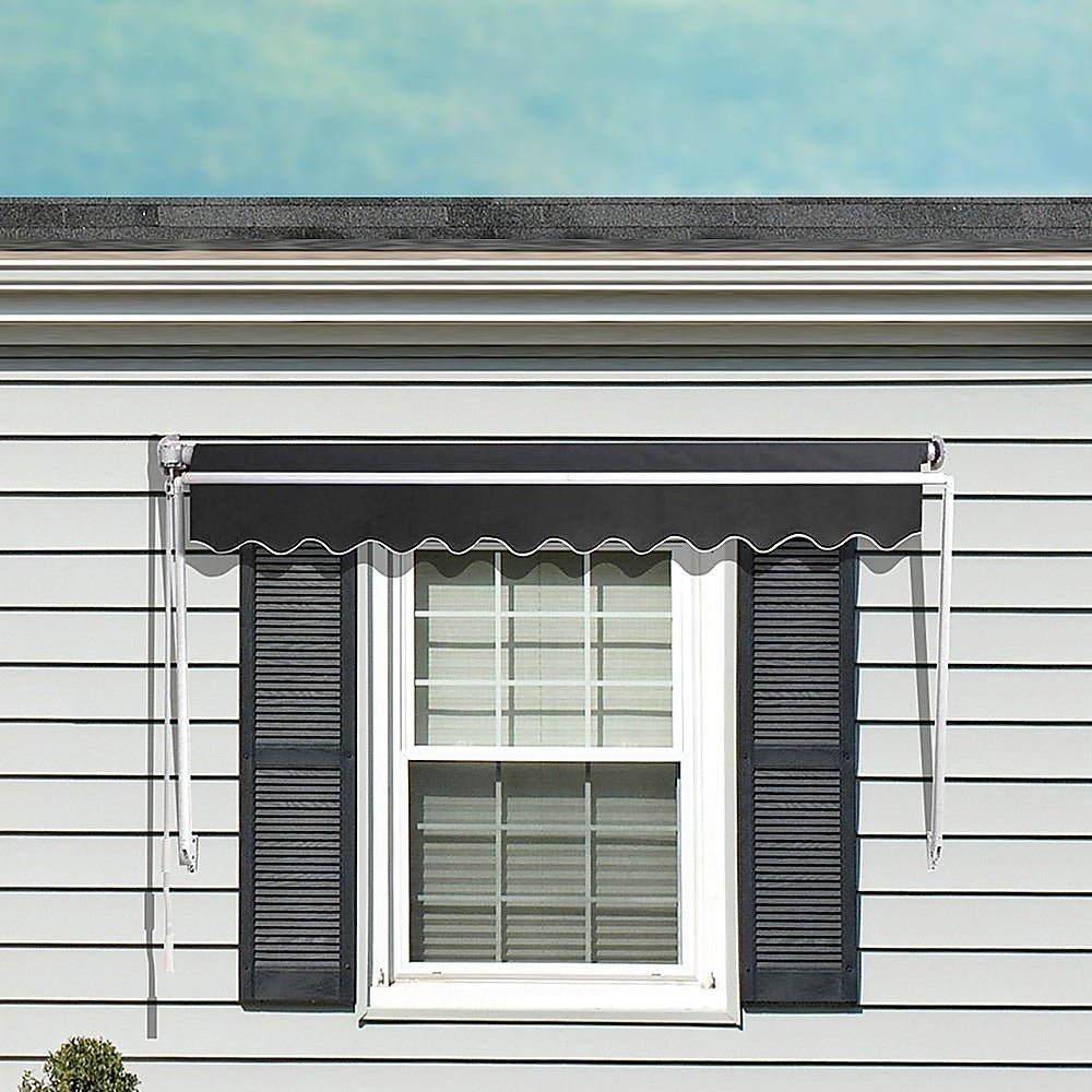 Retractable Fixed Pivot Arm Window Awning Garden Blinds 2.4m x 2.1m Grey | Outdoorium