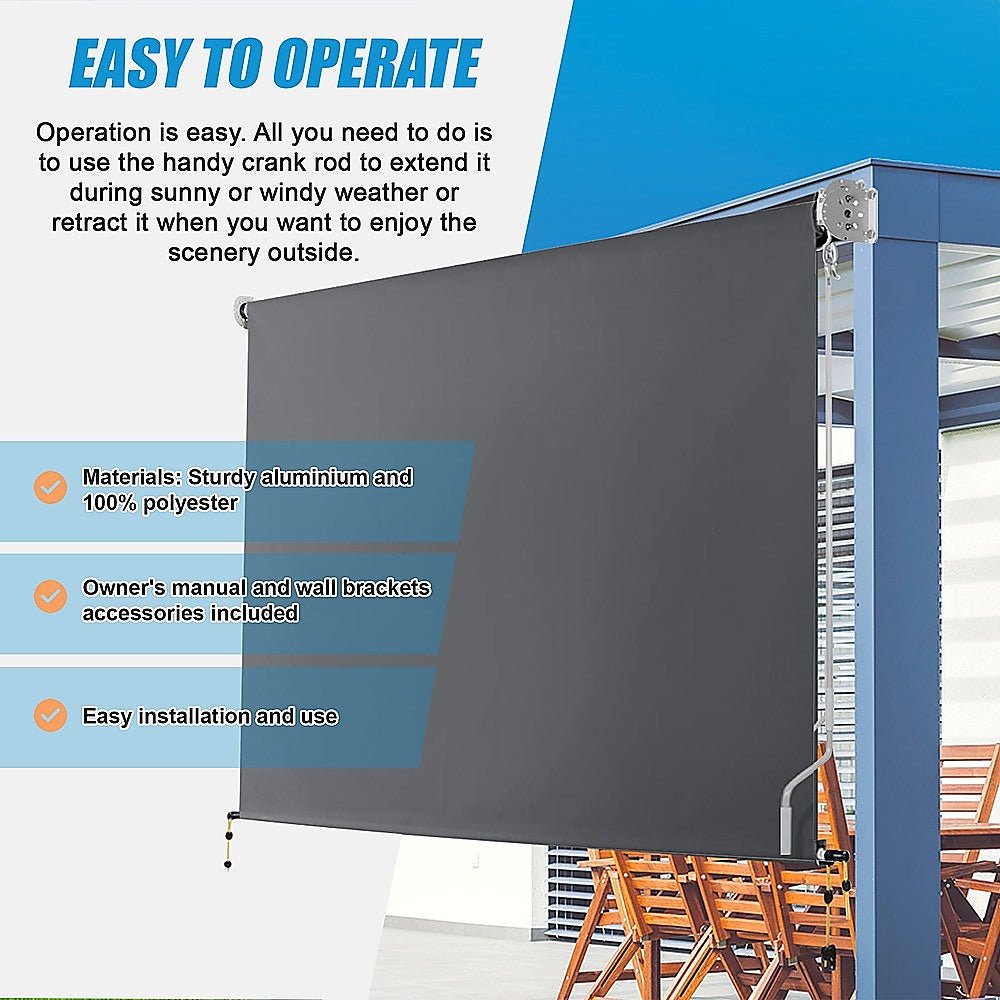 Retractable Straight Drop Roll Down Awning Garden Patio Screen 3.0X2.5M | Outdoorium