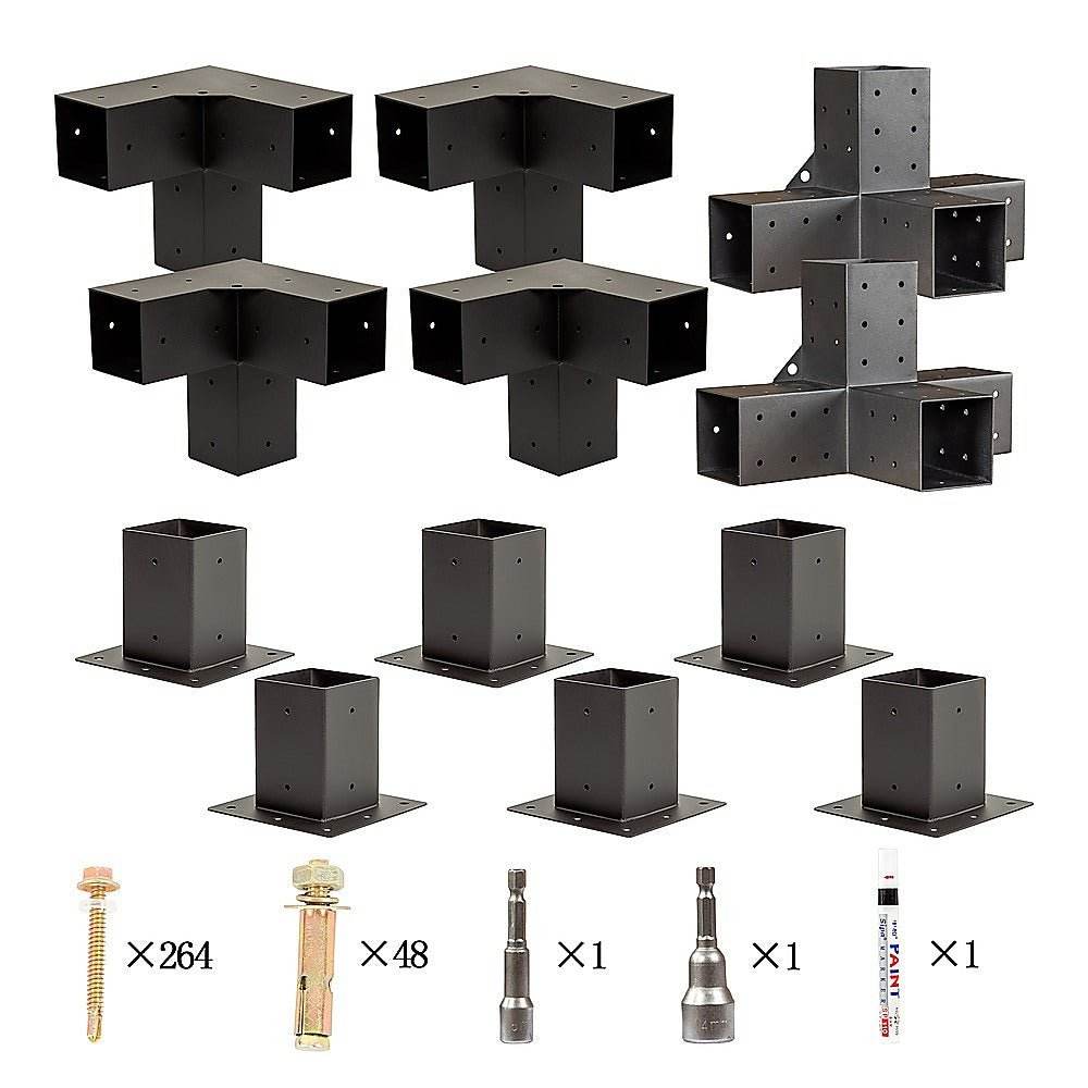 Roof Pergola Gazebo Shed Matte Black Steel Brackets and Black Screen DIY Kits - Outdoorium