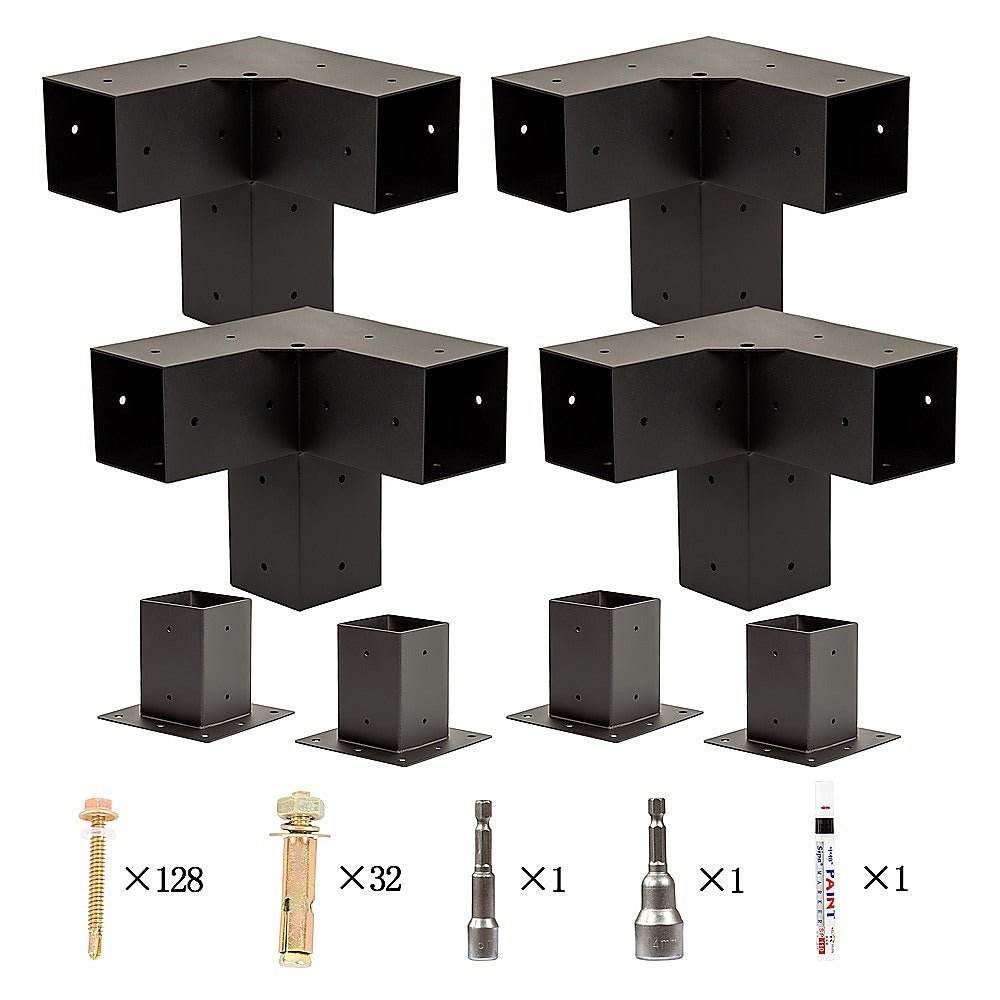 Roof Pergola Gazebo Shed Matte Black Steel Brackets and Coffee Screen DIY Kits - Outdoorium