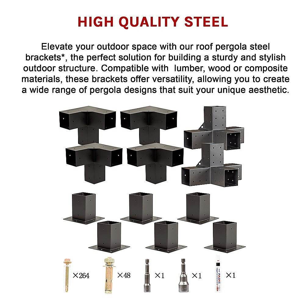 Roof Pergola Gazebo Shed Matte Black Steel Brackets and Coffee Screen DIY Kits - Outdoorium