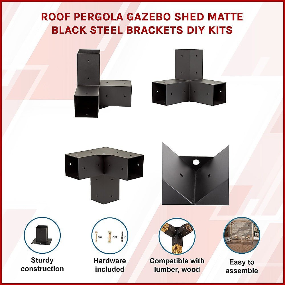 Roof Pergola Gazebo Shed Matte Black Steel Brackets DIY Kits - Outdoorium