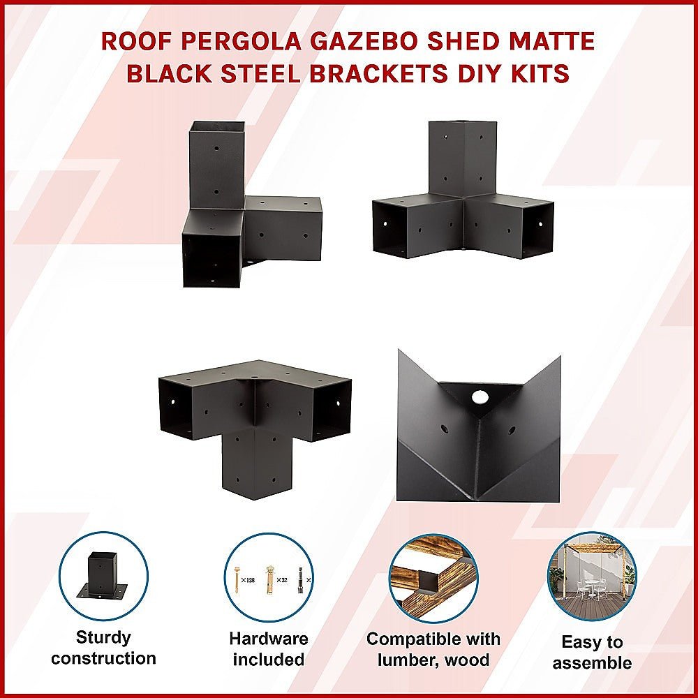 Roof Pergola Gazebo Shed Matte Black Steel Brackets DIY Kits - Outdoorium