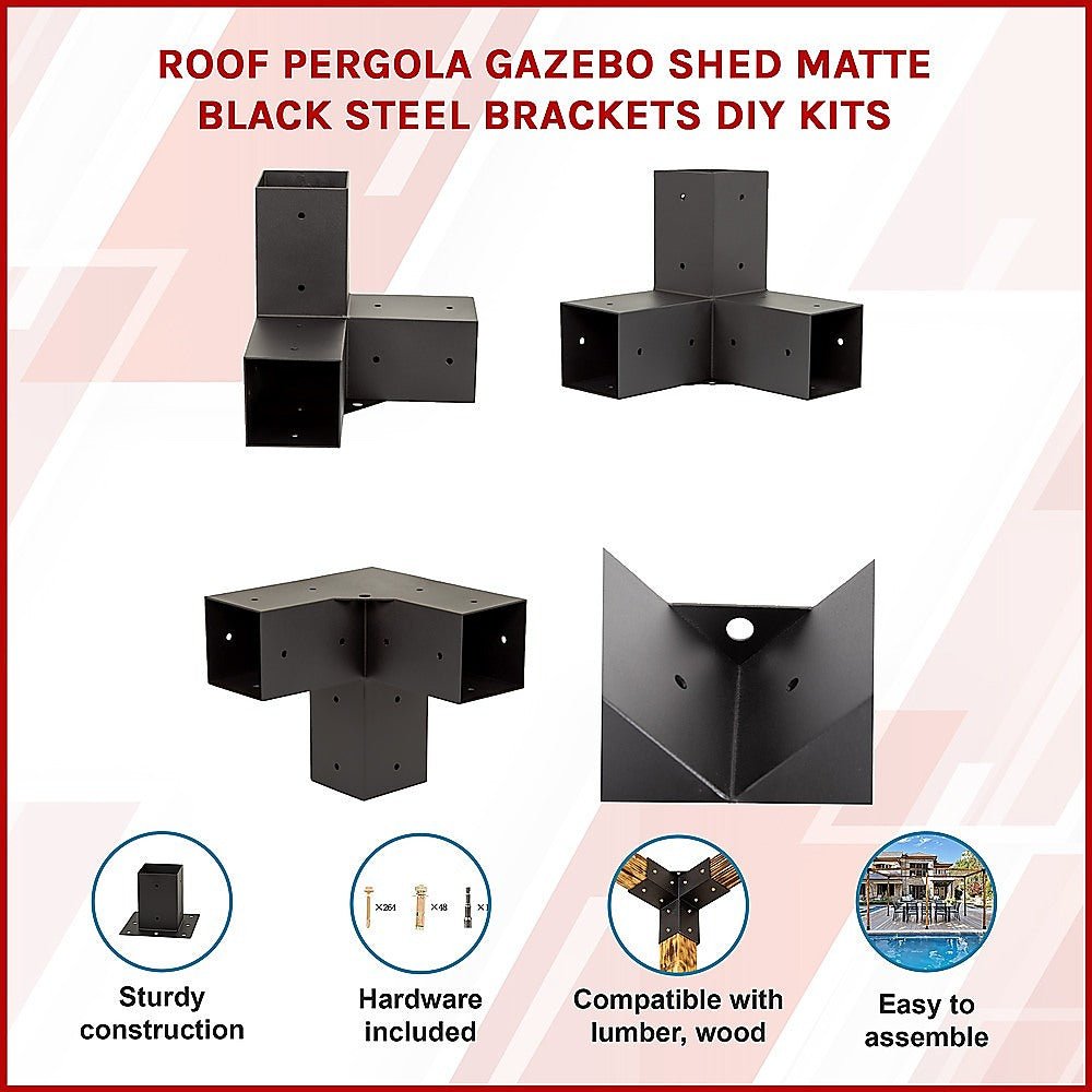 Roof Pergola Gazebo Shed Matte Black Steel Brackets DIY Kits - Outdoorium