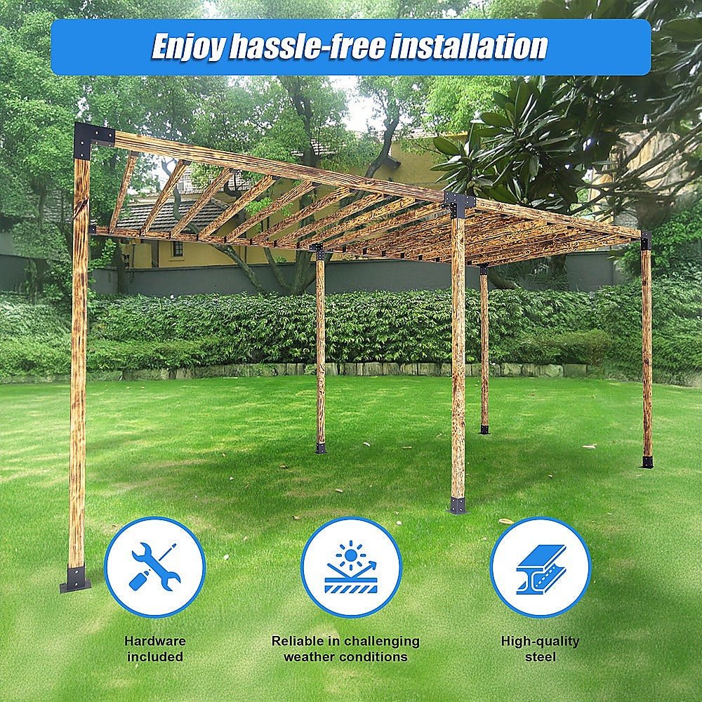 Roof Pergola Gazebo Shed Matte Black Steel Brackets DIY Kits - Outdoorium