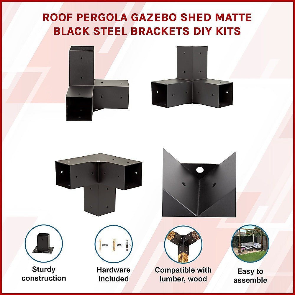 Roof Pergola Gazebo Shed Matte Black Steel Brackets DIY Kits - Outdoorium