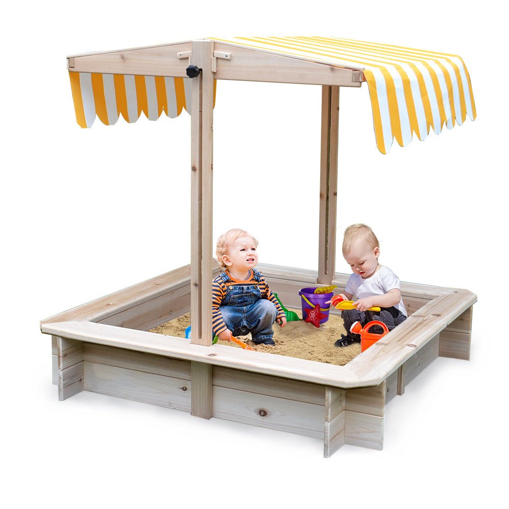 ROVO KIDS Sandpit Toy Box Canopy Wooden Outdoor Sand Pit Children Play Cover - Outdoorium