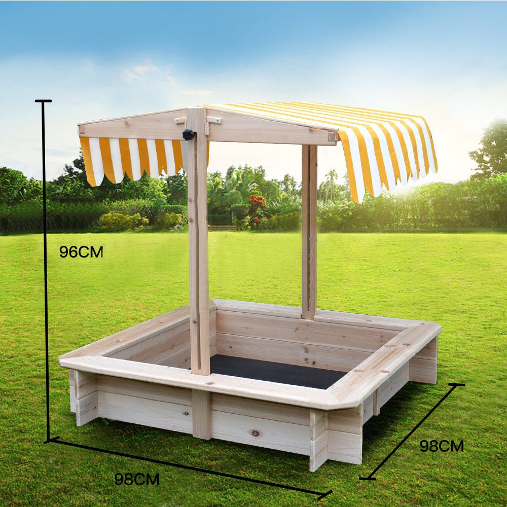 ROVO KIDS Sandpit Toy Box Canopy Wooden Outdoor Sand Pit Children Play Cover - Outdoorium