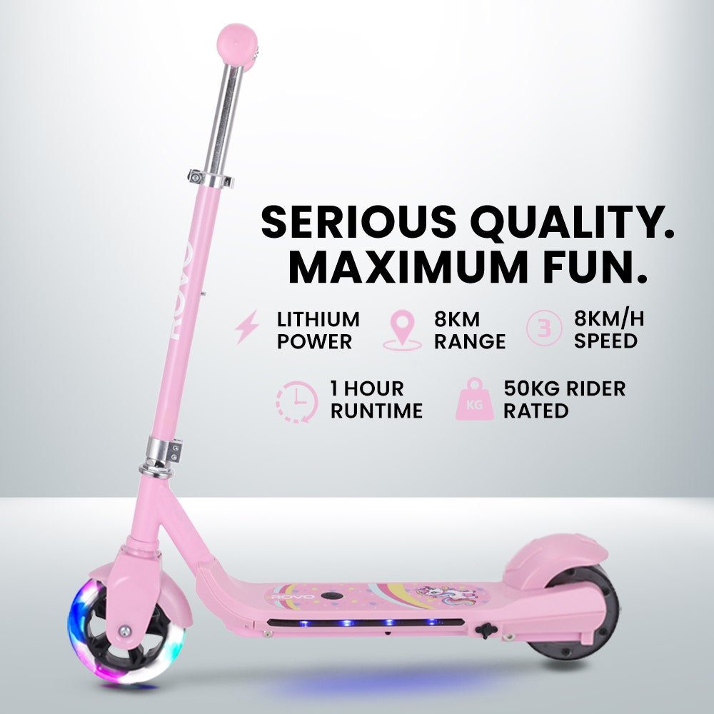 ROVO KIDS WhizKid Electric Scooter, Ages 5 - 11, Adjustable Height, AU Compliant, Lithium Battery, Brushless Motor, Pink | Outdoorium