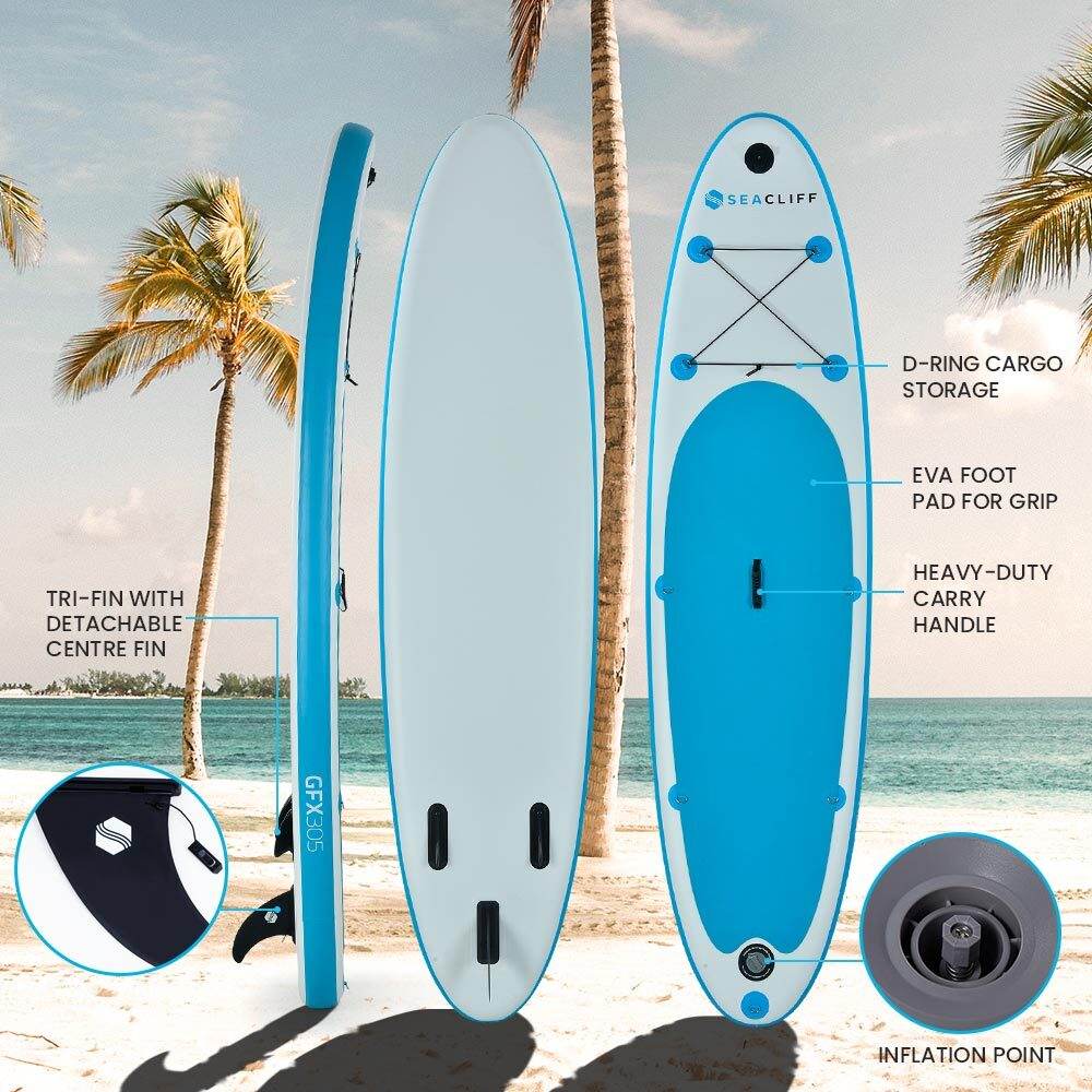 SEACLIFF 10ft Stand Up Paddle Board SUP Paddleboard Inflatable Standing 305cm - Outdoorium
