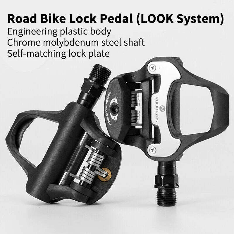 Self Lock Clip In Bike Pedals LOOK KEO Cleat MTB Road 700C Hybrid BMX - Rockbros Black - Outdoorium