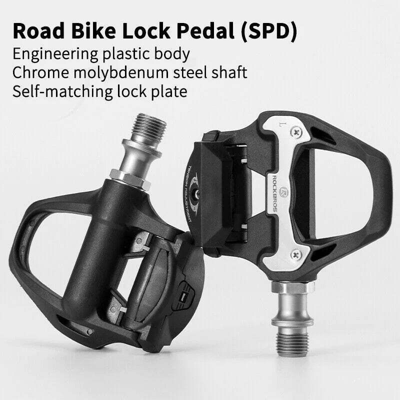 Self Lock Clip In Bike Pedals LOOK KEO Cleat MTB Road 700C Hybrid BMX - Rockbros Black - Outdoorium