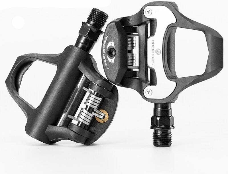 Self Lock Clip In Bike Pedals LOOK KEO Cleat MTB Road 700C Hybrid BMX - Rockbros Black - Outdoorium