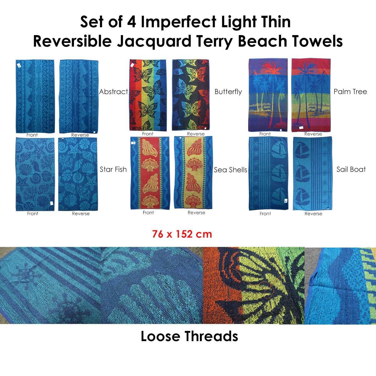 Set of 4 Imperfect Jacquard Terry Beach Towels Sea Shells - Outdoorium
