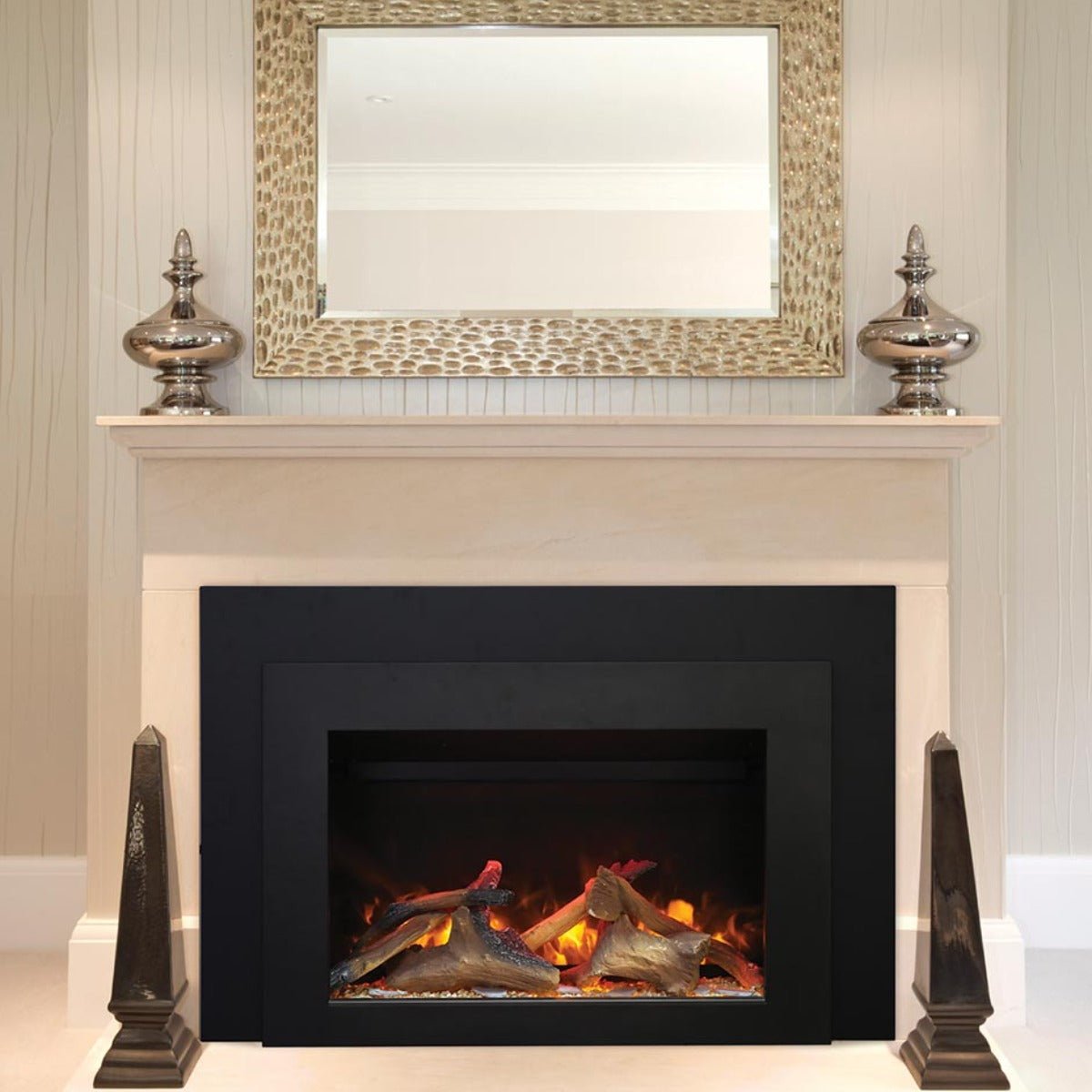 Sierra Flame by Amantii Deep 30: Electric Fireplace Insert with Black Steel Surround (TRD) - Outdoorium