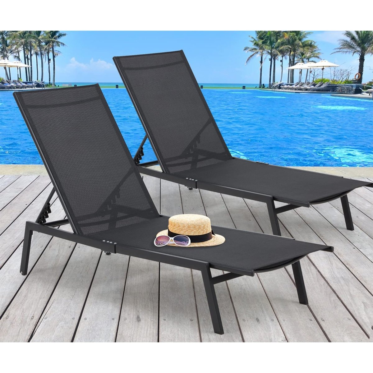 Sirocco (Set of 2) Sunloungers - Black - Outdoorium