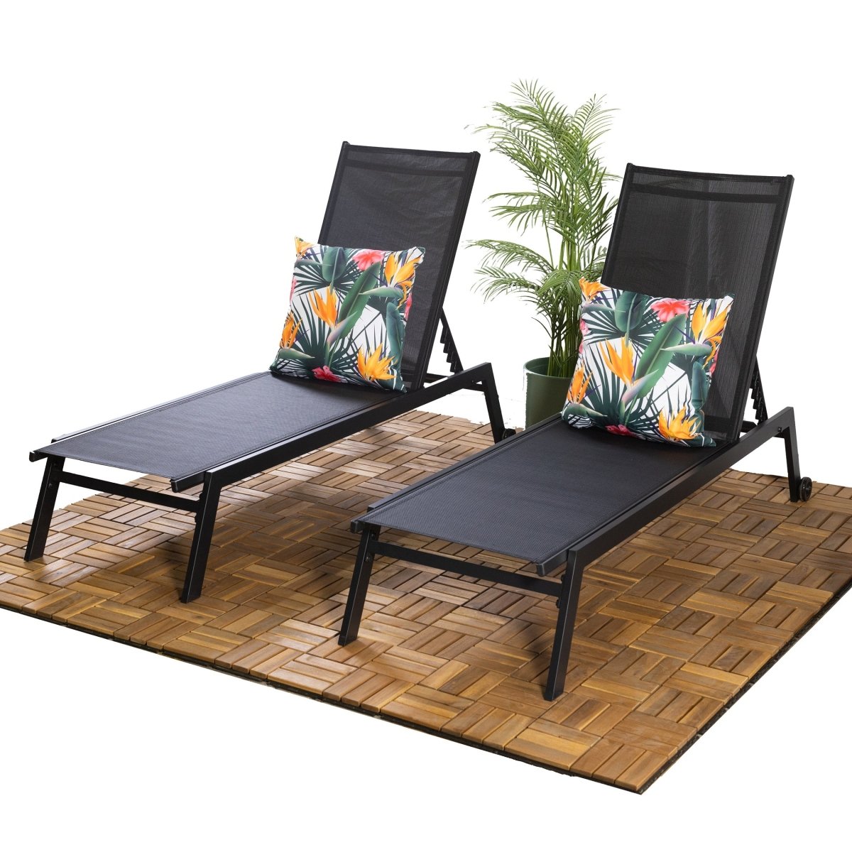 Sirocco (Set of 2) Sunloungers - Black - Outdoorium