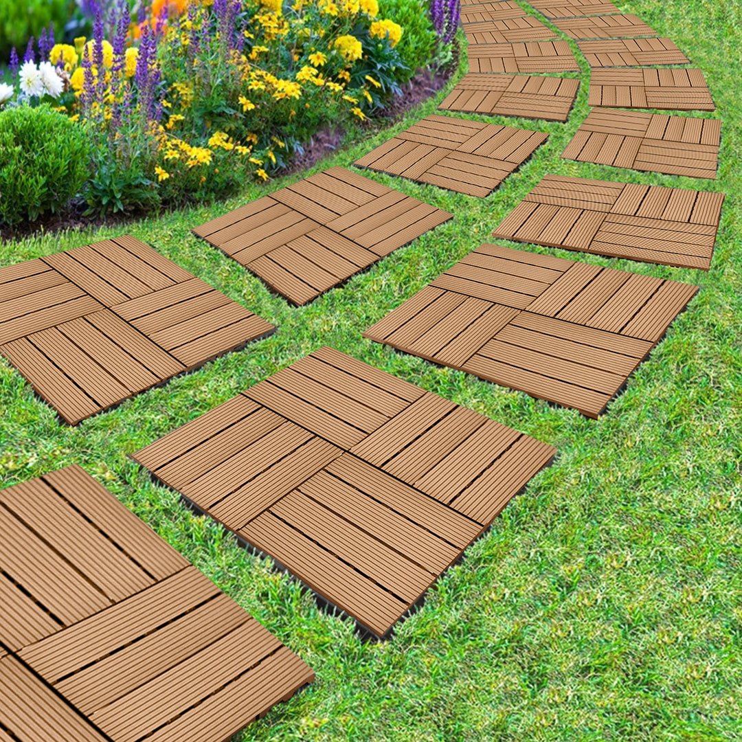 SOGA 11 pcs Coffee DIY Wooden Composite Decking Tiles Garden Outdoor Backyard Flooring Home Decor - Outdoorium