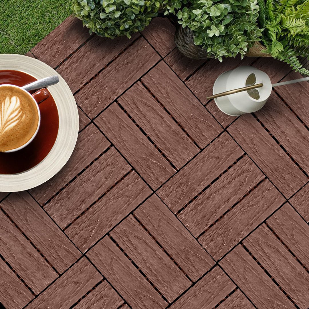 SOGA 11 pcs Dark Chocolate DIY Wooden Composite Decking Tiles Garden Outdoor Backyard Flooring Home Decor - Outdoorium