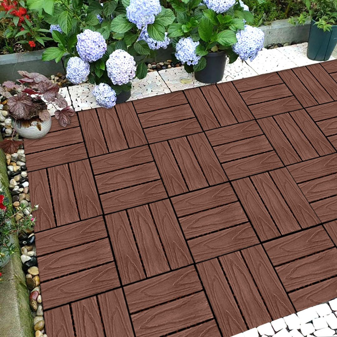 SOGA 11 pcs Dark Chocolate DIY Wooden Composite Decking Tiles Garden Outdoor Backyard Flooring Home Decor - Outdoorium