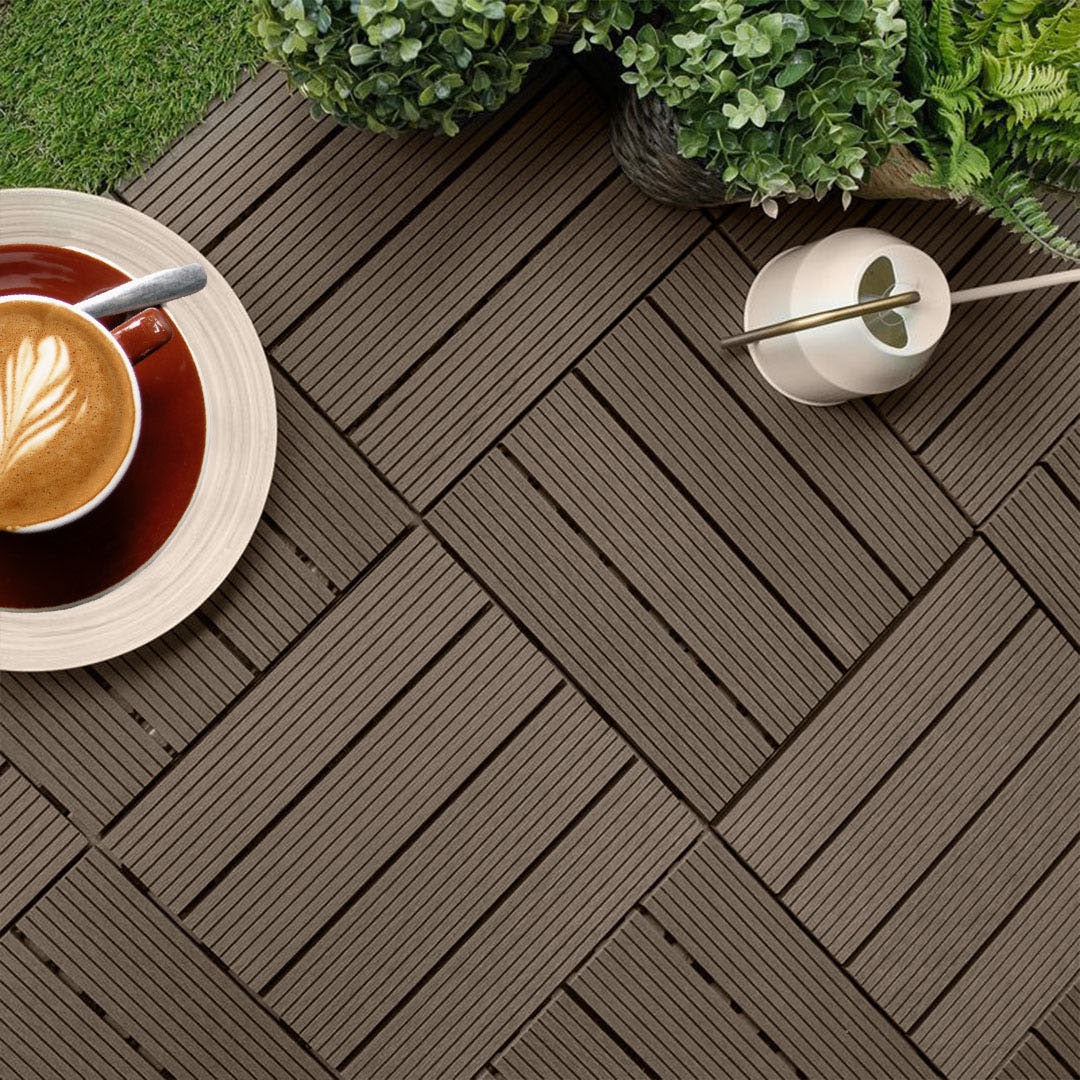 SOGA 11 pcs Dark Chocolate DIY Wooden Composite Decking Tiles Garden Outdoor Backyard Flooring Home Decor - Outdoorium