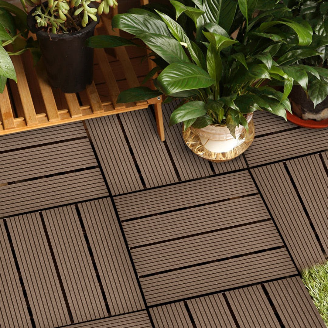 SOGA 11 pcs Dark Chocolate DIY Wooden Composite Decking Tiles Garden Outdoor Backyard Flooring Home Decor - Outdoorium