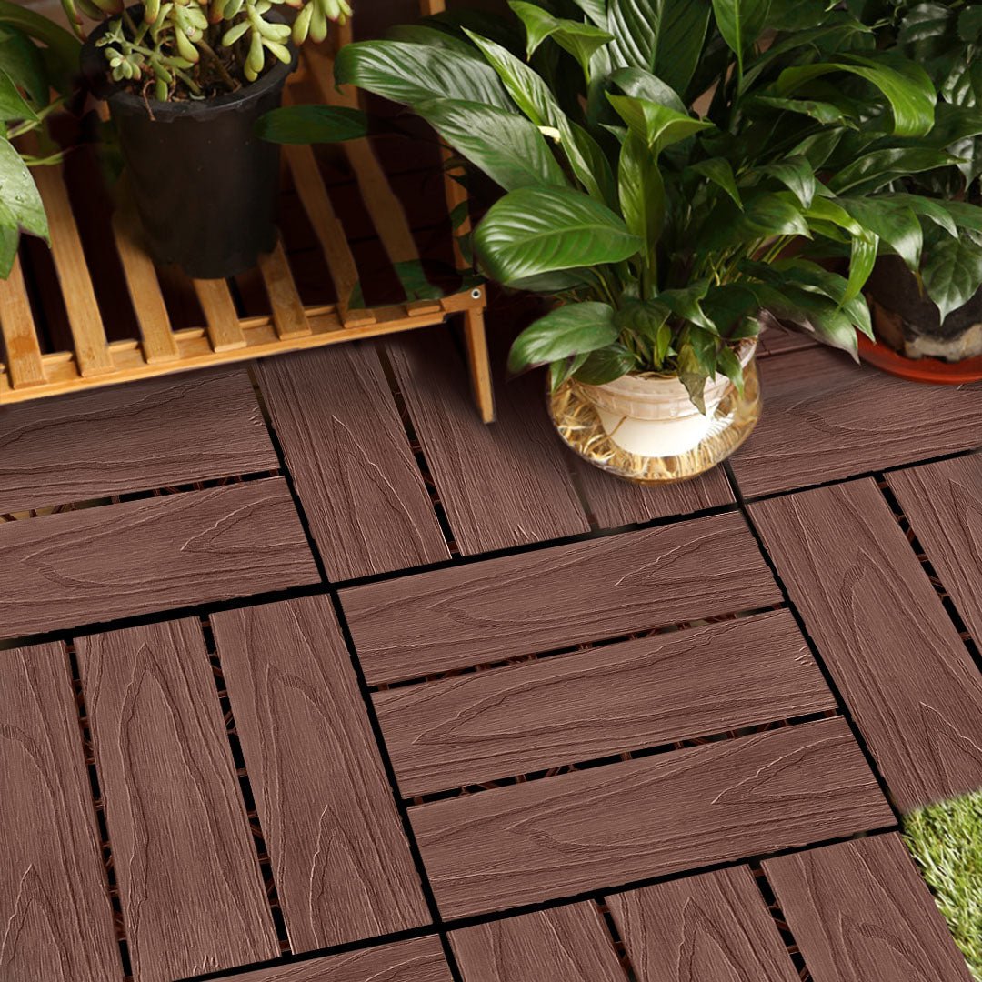 SOGA 11 pcs Dark Chocolate DIY Wooden Composite Decking Tiles Garden Outdoor Backyard Flooring Home Decor - Outdoorium