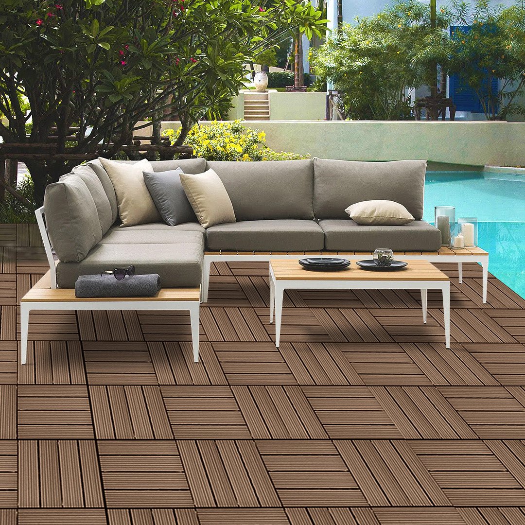 SOGA 11 pcs Dark Chocolate DIY Wooden Composite Decking Tiles Garden Outdoor Backyard Flooring Home Decor - Outdoorium