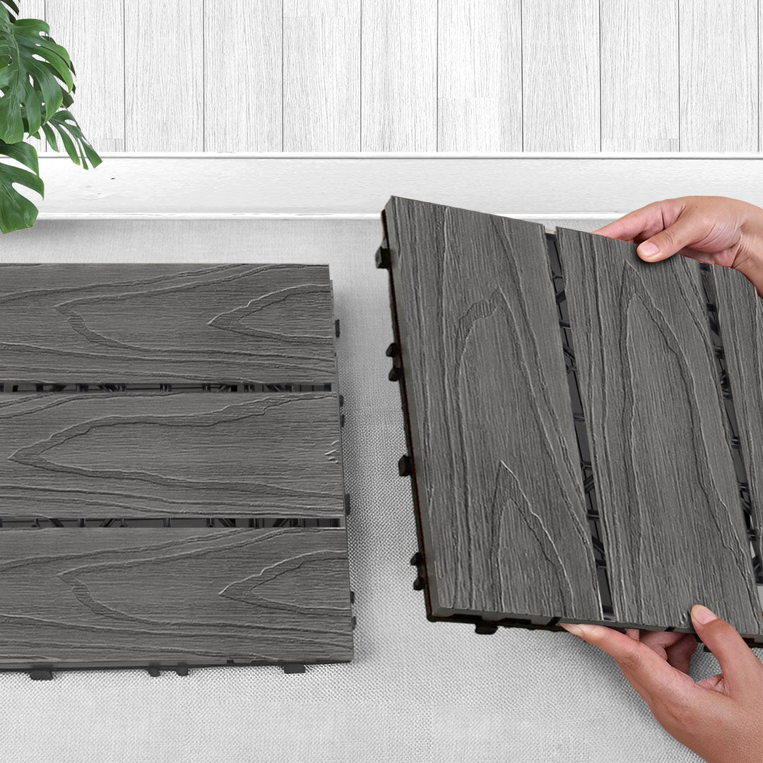 SOGA 11 pcs Dark Grey DIY Wooden Composite Decking Tiles Garden Outdoor Backyard Flooring Home Decor - Outdoorium
