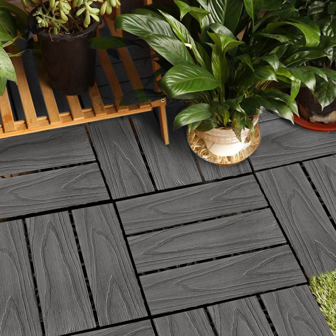 SOGA 11 pcs Dark Grey DIY Wooden Composite Decking Tiles Garden Outdoor Backyard Flooring Home Decor - Outdoorium