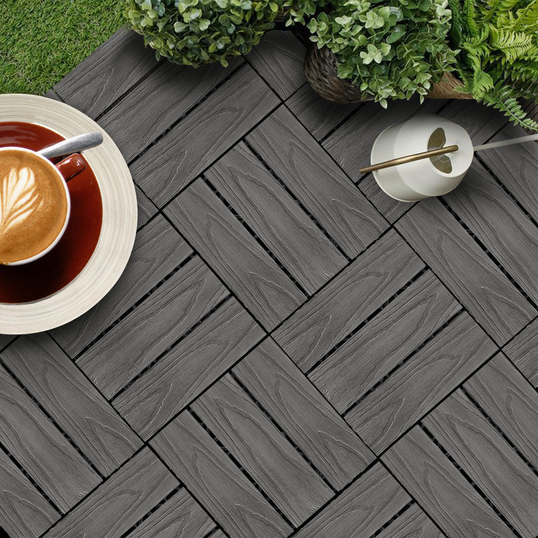 SOGA 11 pcs Dark Grey DIY Wooden Composite Decking Tiles Garden Outdoor Backyard Flooring Home Decor - Outdoorium