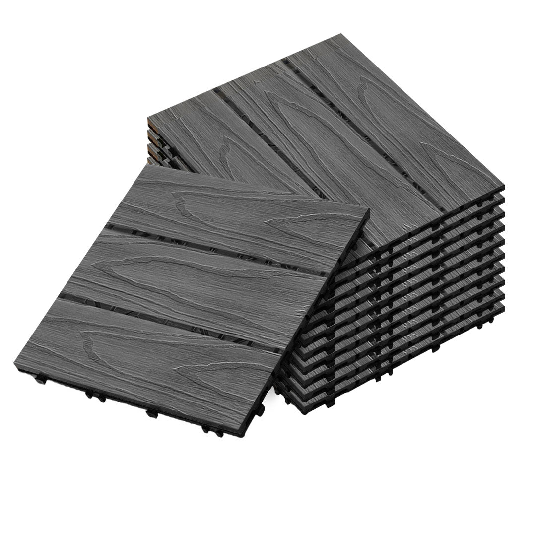 SOGA 11 pcs Dark Grey DIY Wooden Composite Decking Tiles Garden Outdoor Backyard Flooring Home Decor - Outdoorium