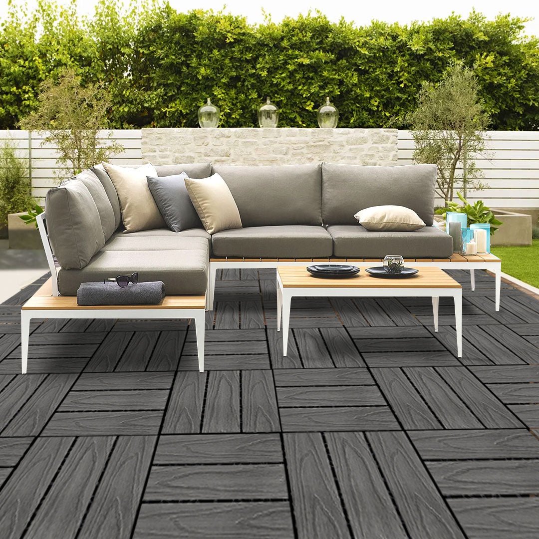 SOGA 11 pcs Dark Grey DIY Wooden Composite Decking Tiles Garden Outdoor Backyard Flooring Home Decor - Outdoorium