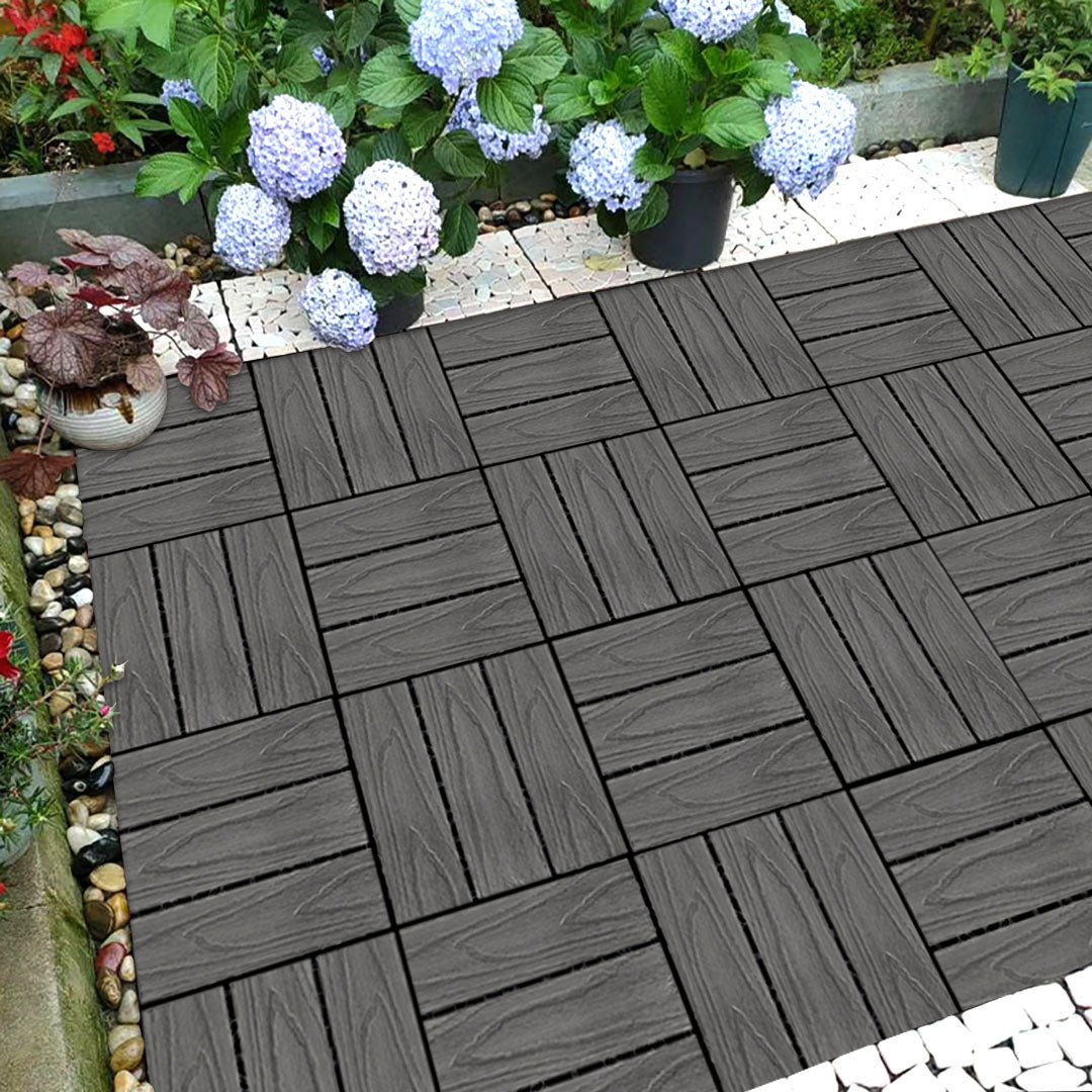 SOGA 11 pcs Dark Grey DIY Wooden Composite Decking Tiles Garden Outdoor Backyard Flooring Home Decor - Outdoorium