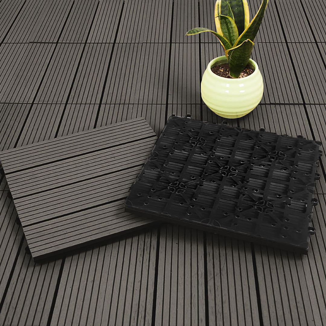 SOGA 11 pcs Grey DIY Wooden Composite Decking Tiles Garden Outdoor Backyard Flooring Home Decor - Outdoorium